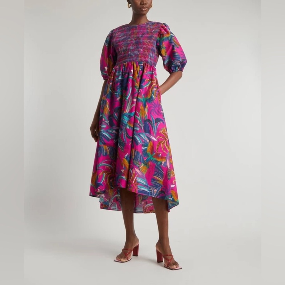FARM RIO Rainbow Macaws Cotton Midi Dress Size Small